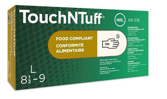 Ansell TouchNTuff 69-318 Gıda Uyumlu Kimyasal Korumalı Lateks İş Eldiveni (100 Adet/Kutu)