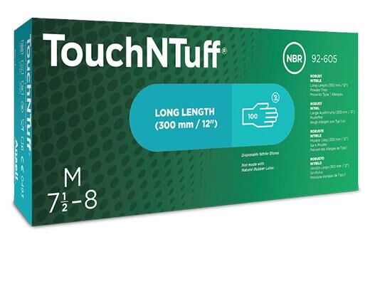 Ansell TouchNTuff 92-605 Kimyasal Sıçramalara Karşı Dirençli Nitril Eldiven (100 Adet/Kutu)