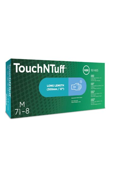 Ansell TouchNTuff 92-665 Darbe ve Kimyasal Dirençli Tek Kullanımlık Nitril Eldiven (100 Adet/Kutu)