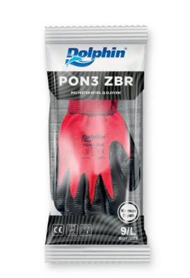 Dolphin PON3 Zebra Kırmızı/Siyah Nitril Polyester İş Eldiveni - Thumbnail