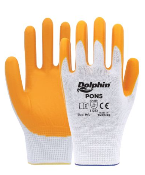 Dolphin PON5 Beyaz/Sarı Nitril Polyester İş Eldiveni