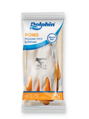 Dolphin PON5 Beyaz/Sarı Nitril Polyester İş Eldiveni - Thumbnail