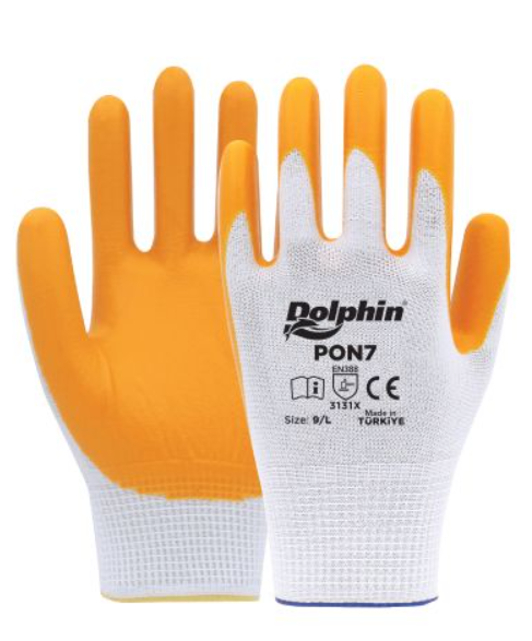 Dolphin PON7 Beyaz/Sarı Nitril Polyester İş Eldiveni