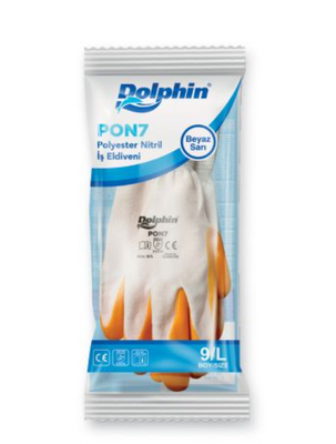 Dolphin PON7 Beyaz/Sarı Nitril Polyester İş Eldiveni - Thumbnail