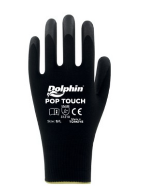 Dolphin Pop Touch Siyah Polyester Poliüretan İş Eldiveni - Thumbnail