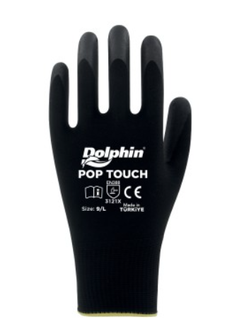 Dolphin Pop Touch Siyah Polyester Poliüretan İş Eldiveni