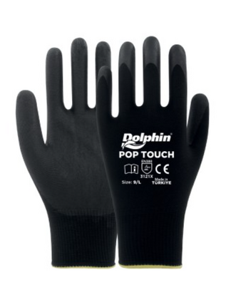 Dolphin Pop Touch Siyah Polyester Poliüretan İş Eldiveni - Thumbnail