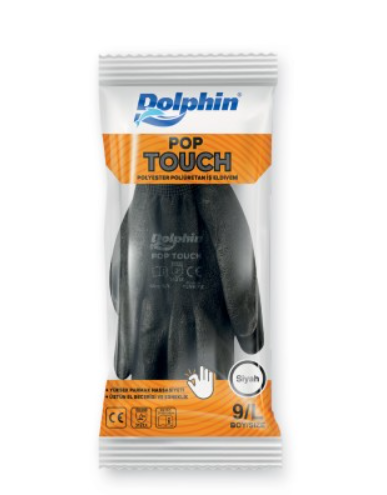 Dolphin Pop Touch Siyah Polyester Poliüretan İş Eldiveni