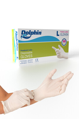 Dolphin - Dolphin Pudralı Beyaz Lateks Eldiven (100 Adet/Kutu)