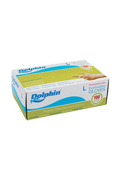 Dolphin Pudralı Beyaz Lateks Eldiven (100 Adet/Kutu)