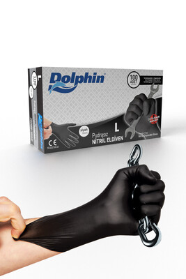 Dolphin - Dolphin Pudrasız Ekstra Kalın Siyah Nitril Eldiven (100 Adet/Kutu)