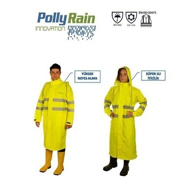 Polly Rain - Polly Rain PU Polyester Alt Üst Takım Reflektörlü Pardesü Yağmurluk