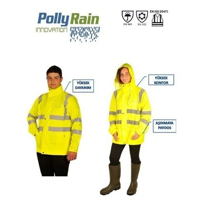Polly Rain - Polly Rain PU Polyester Tek Ceket Reflektörlü Yağmurluk