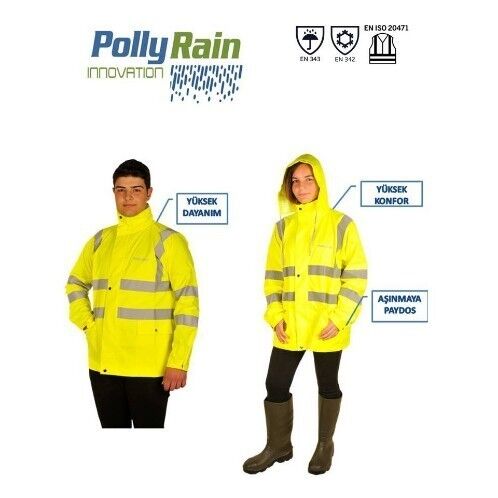 Polly Rain PU Polyester Tek Ceket Reflektörlü Yağmurluk